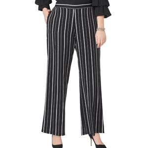 Jones Studio Black and White Striped Wide Leg Dress Pants Stretchy Waistband L